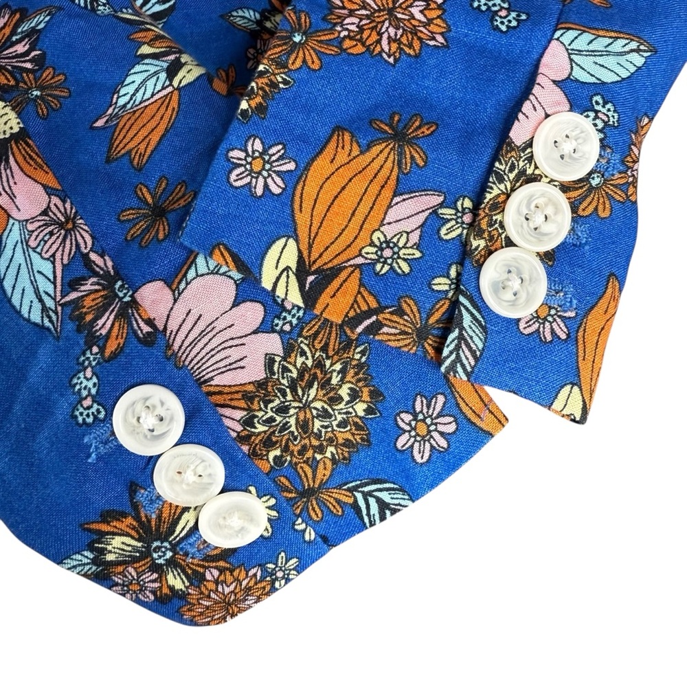 Modcloth Linen Floral Blue Blazer Size Small Botanical Long Sleeve - Picture 3 of 6